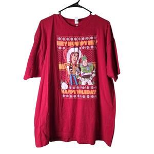 Disney Toy Story Christmas Holiday T-Shirt Unisex Size XXL Red Short Sleeve